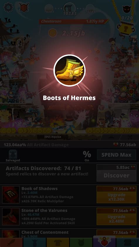 Farming for boots of hermes(portar chance) : r/TapTitans2 